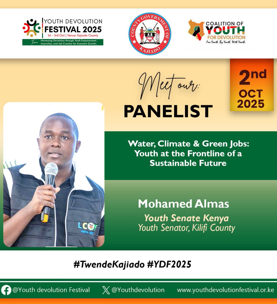 As #Kenya marks 15 years since the promulgation of the 2010 COK &amp; the birth of #Devolution, we join fellow young leaders at the #YDF2025, with conversations spotlighting
🎯Governance &amp; Youth Leadership⁠
🎯Culture &amp; Creative Economy
🎯Water, Climate &amp; Green Jobs

#VijananaUgatuzi