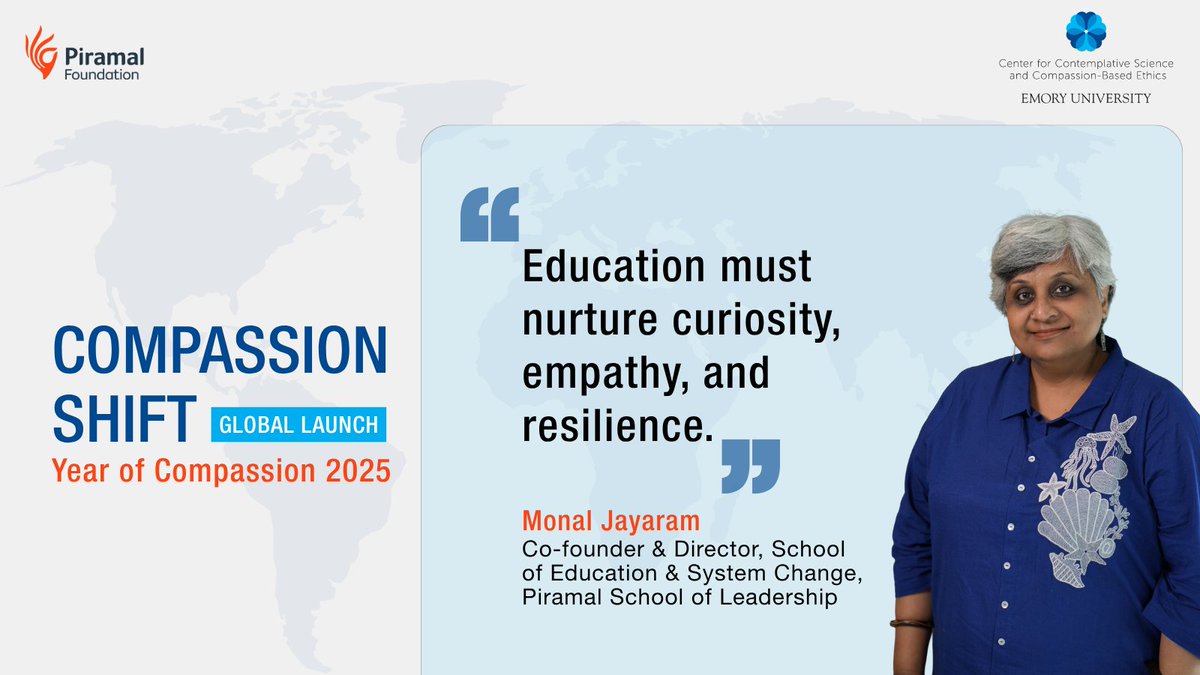 PiramalFdn's tweet photo. 💬 “Education must nurture curiosity, empathy, and resilience.” – Monal Jayaram
Ahead of the Compassion Shift Global Launch, she shares how SEE Learning & Emory collaboration is reimagining education in India.
📅 Sept 30 – Oct 1 | @EmoryUniversity
@PiramalSoL
#CompassionShift https://t.co/4P3687L9Bo