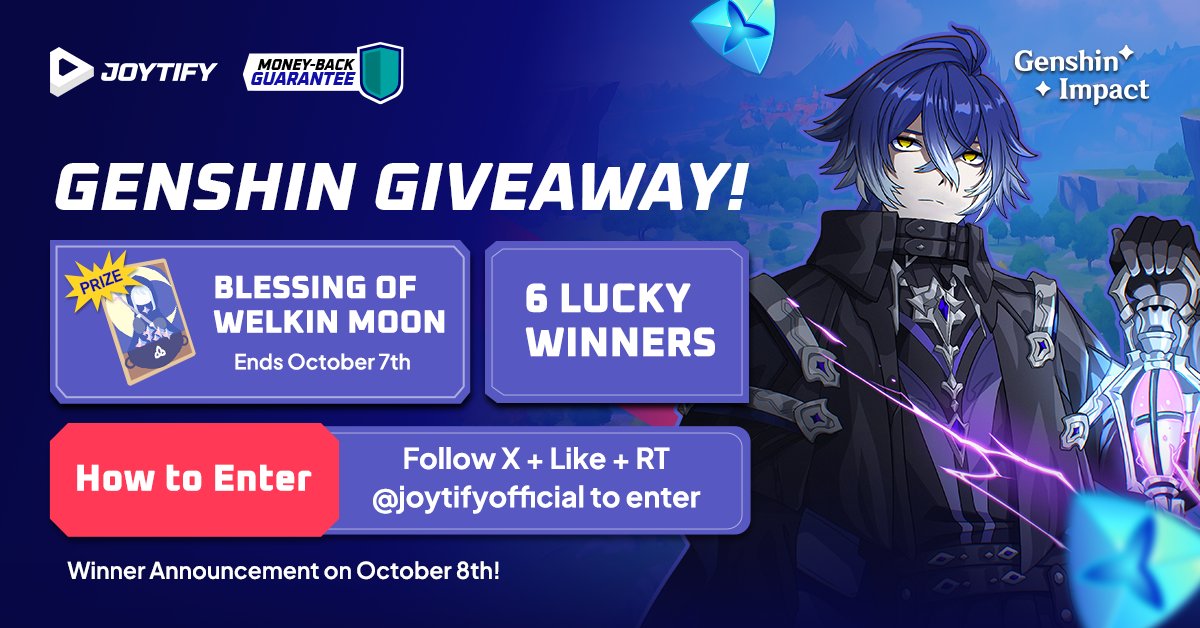 🎉 Blessing Welkin Moon GIVEAWAY! 🎉
6 lucky winners will receive an Blessing Welkin Moon!

🔹 How to Enter:
Like/Follow us on FB page &amp; like every/previous post!
👉 <a href="/joytifyofficial/">Joytify by Lapakgaming</a>
📅 Ends: October 7th

🏆 Winners will be announced on October 8th!