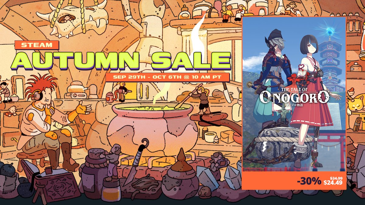 OnogoroEN's tweet image. [Sale]Steam Autumn Sale 2025 is here!
TheTaleofOnogoro ✨on sale✨ at Steam Store!
📌Until October 6, 2025, 10:00 AM  PDT
Details▶️ store.steampowered.com/app/2023880/_T…