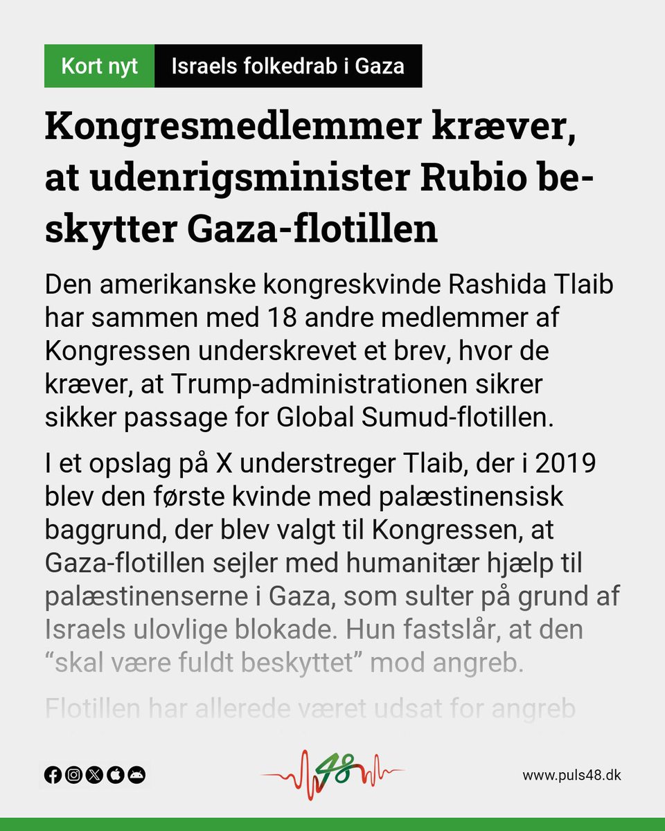 Kongresmedlemmer kræver, at udenrigsminister Rubio beskytter Gaza-flotillen
Læs mere på: puls48.dk/?seneste-nyt=k…