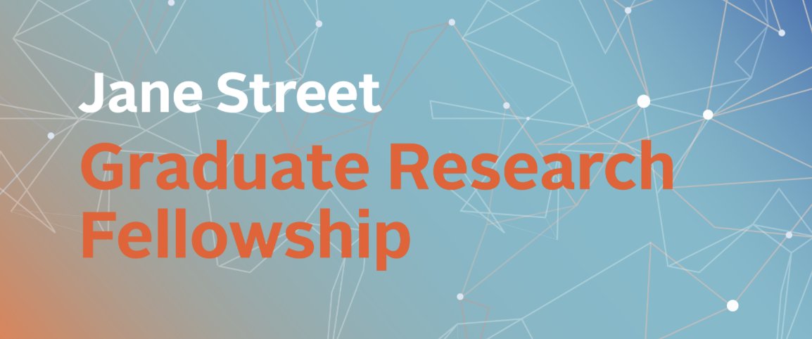 APRInternau's tweet image. 📢 Applications for the 2026 @JaneStreetGroup Graduate #ResearchFellowship are now open!
The Fellowship supports exceptional doctoral #students currently pursuing a PhD in #computerscience, #maths, physics or statistics.
Apply by 21 Nov: janestreet.com/join-jane-stre…