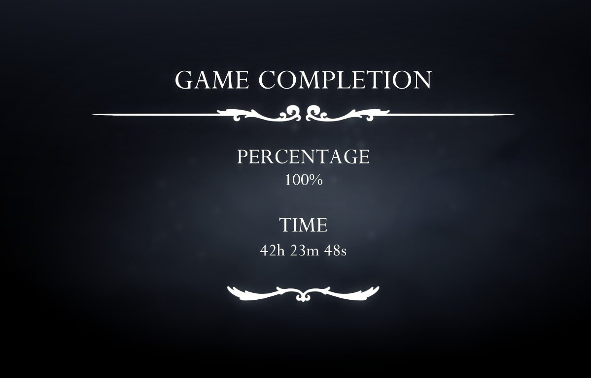 A little late, been really busy lately so I haven't had a ton of time to play but glad I could get it done! Absolutely worth the wait and I cant wait to see what Team Cherry does in the future!