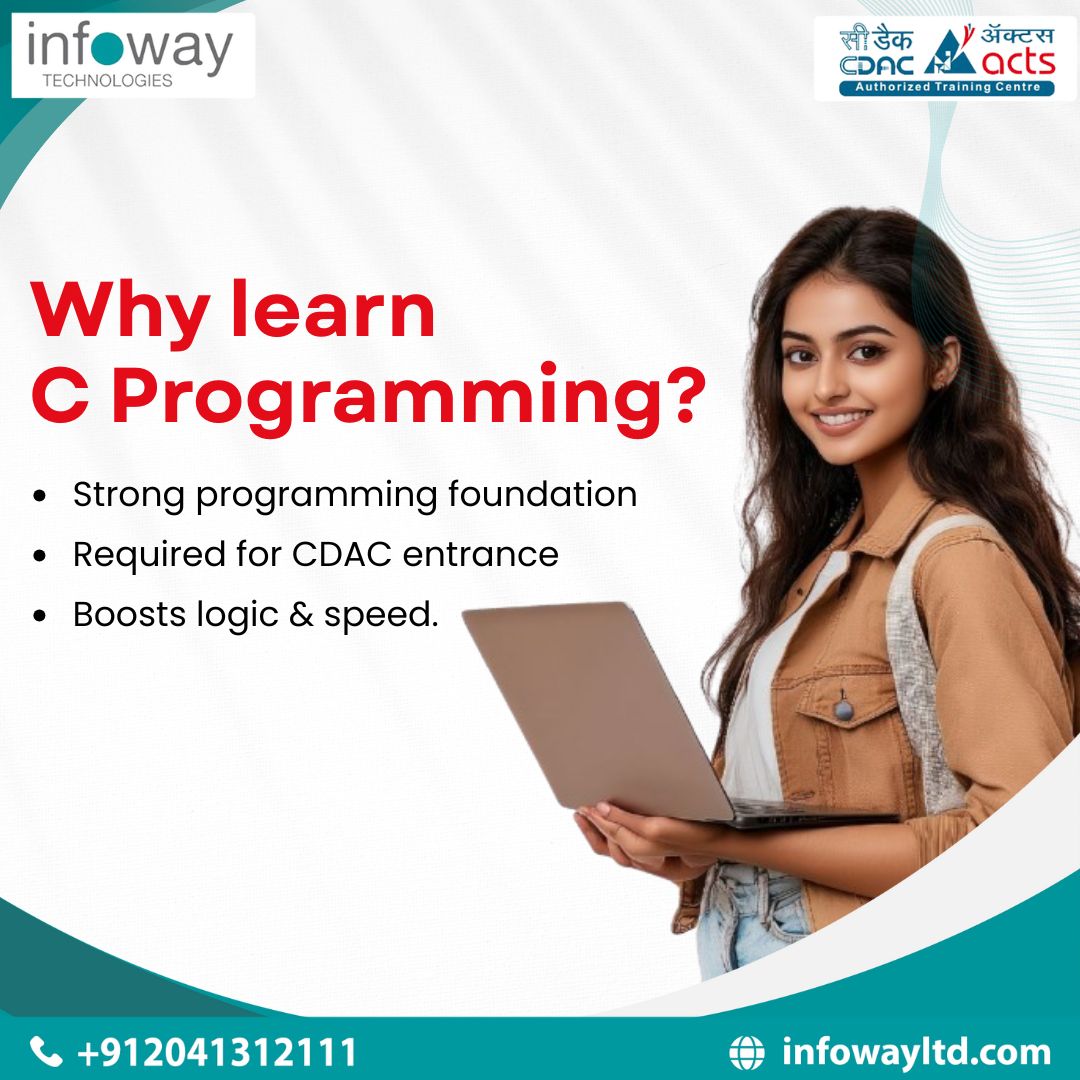 InfowayLtd's tweet image. C is the foundation of all modern programming.
That’s why it’s a major part of Pre-DAC training at Infoway.
 #CProgramming #PreDAC #LearnToCode #InfowayTechnologies #CDACPrep #ProgrammingBasics #EngineeringStudents #CDACCourseinPune #Kothrud #Pune #Infoway