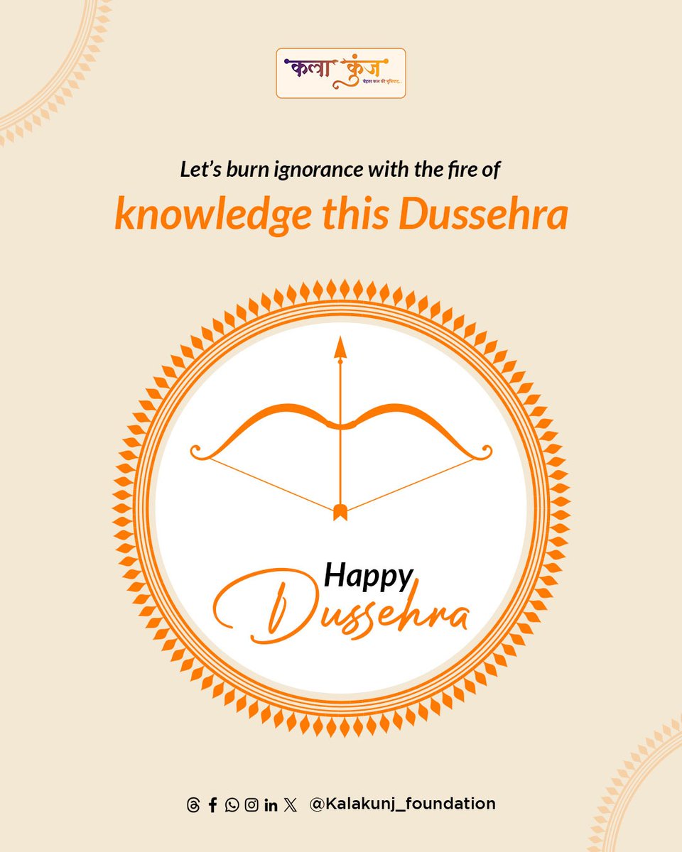 KalakunjF's tweet photo. This #Dussehra, let’s remember that good always triumphs over evil. 🌿
Kalakunj Foundation stands for compassion, justice &amp; a brighter tomorrow.
Wishing you strength, positivity &amp; new beginnings. https://t.co/nbLcLRA7lU