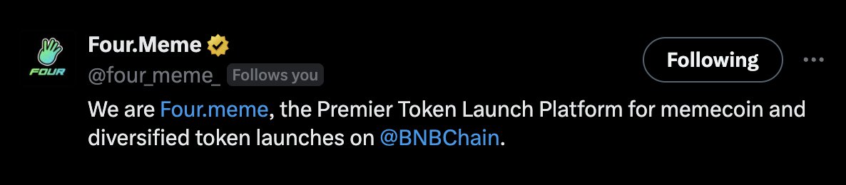 We are happy to be followed by <a href="/four_meme_/">Four.Meme</a> and wanted to say thank you for the support!