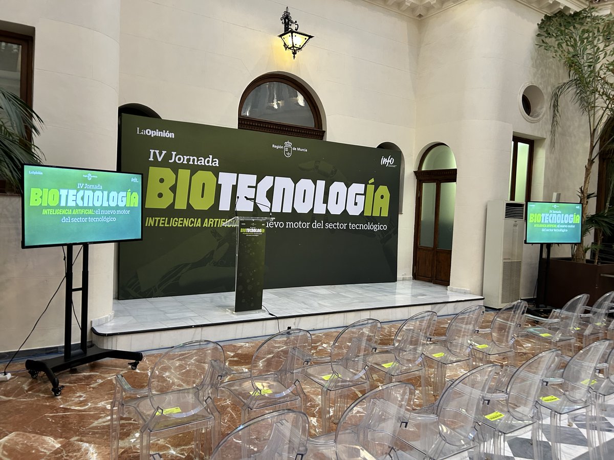 BIOTECNOLOGÍA 🧬| A las 9:45h arranca desde el Patio Azul del <a href="/RealCasinoMur/">Real Casino de Murcia</a> la IV edición de #BiotecnologíaINFO para hablar de cómo la IA transforma el sector tecnológico - Sigue lo más destacado de la jornada en este hilo 👇
ℹ️ laopiniondemurcia.es/eventos/jornad… 

#IASectorTecnológico