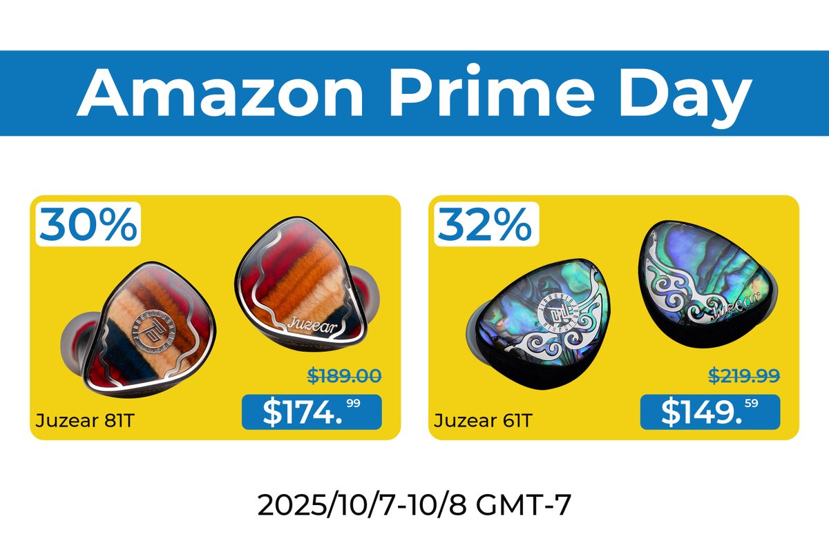 HiFiGoAudio's tweet photo. 💥Time-limited Prime Day offers!🚀
🎶@juzearaudio earphones now at rare discounts on Amazon US.🤩
🙌Don’t let these deals slip away!😆
Amazon US: https://t.co/Ob48OcRU19
#HiFiGo #AmazonUS #PrimeDay #IEM #Audiophile #Deals #Juzear #81T #61T #Music #Audiophile https://t.co/Rm0gPcqm4Z