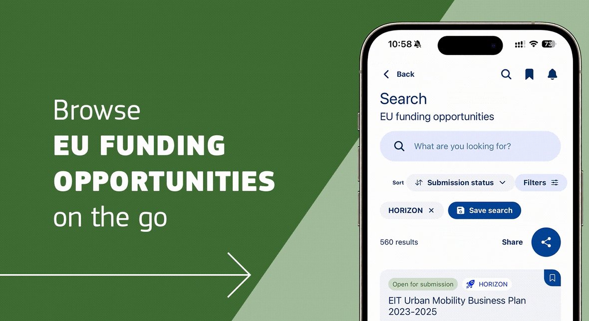 Easier access to EU funding ❯❯❯❯ now at your fingerprints.

The new EU funding &amp; Me mobile app helps users find opportunities and access their #HorizonEU projects directly from their mobile and tablet devices.

Download it from here 📲 link.europa.eu/Gf4Khm