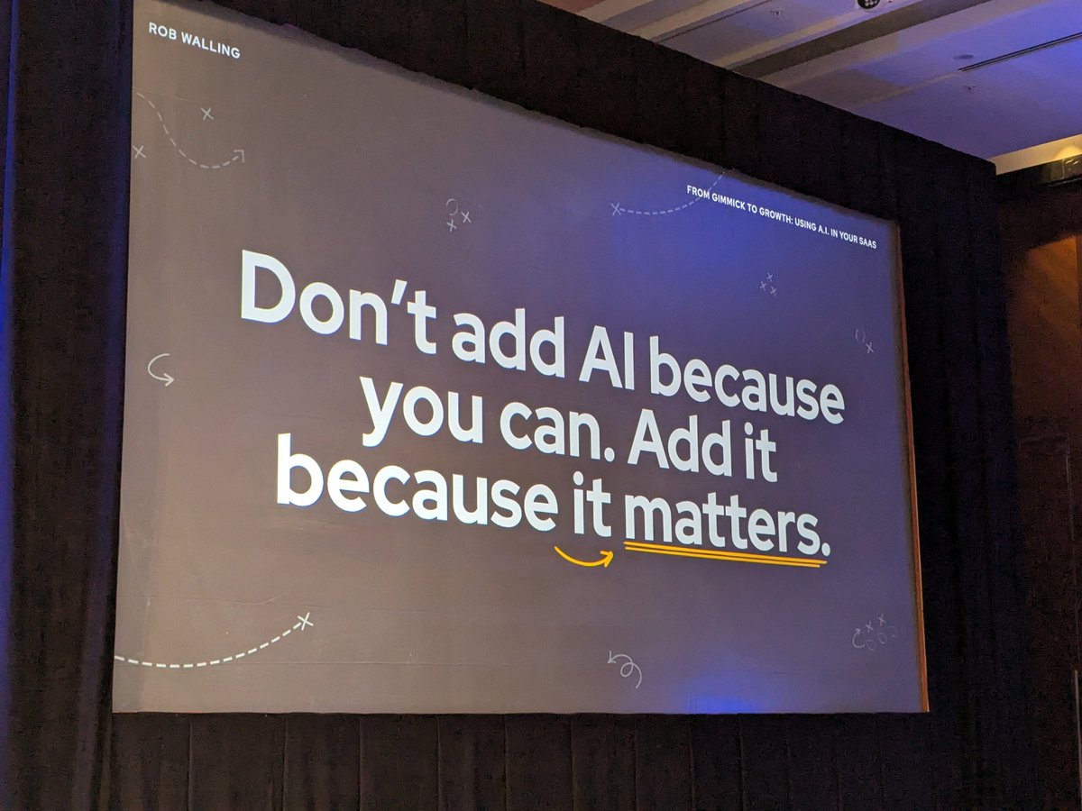 paulkoer's tweet photo. @robwalling at #MicroConf: don't add AI because you can, add it because it matters! Some folks need this message I think ;) https://t.co/k6c3i5Xduj
