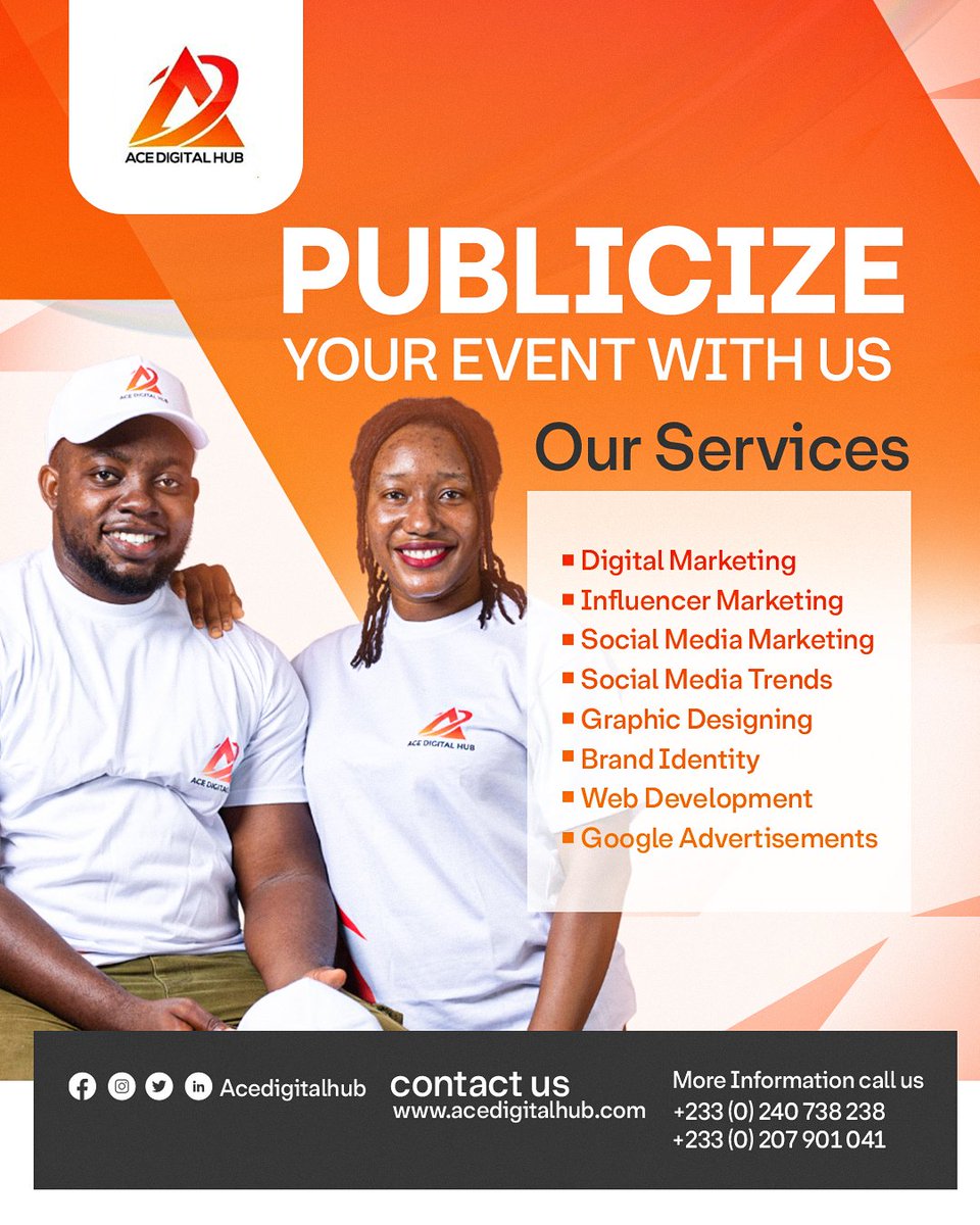 Grow your brand with <a href="/acedigitalhub/">Ace Digital Hub</a> &amp; <a href="/__liptonia/">ᴛᴏɴɪᴀ</a> 💼✨

From strategy to results
They’ve got the tools to take your business higher.
Let’s build success together! 🤝🏽

Call 0240738238 / 0207901041
🌐 acedigitalhub.com

Support by sharing or reposting 🙏❤