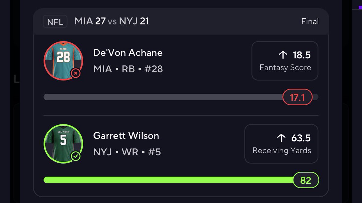 Sooo I have a question for all them awesome folks out there that like to wager on the foozeball games.. 

Why does <a href="/PrizePicks/">PrizePicks</a> say that my man De’Von Achane hit 17.01 Fantasy points but <a href="/UnderdogNFL/">Underdog NFL</a> the one that supposed to be helping the little guy, saying he got 16.6 which is