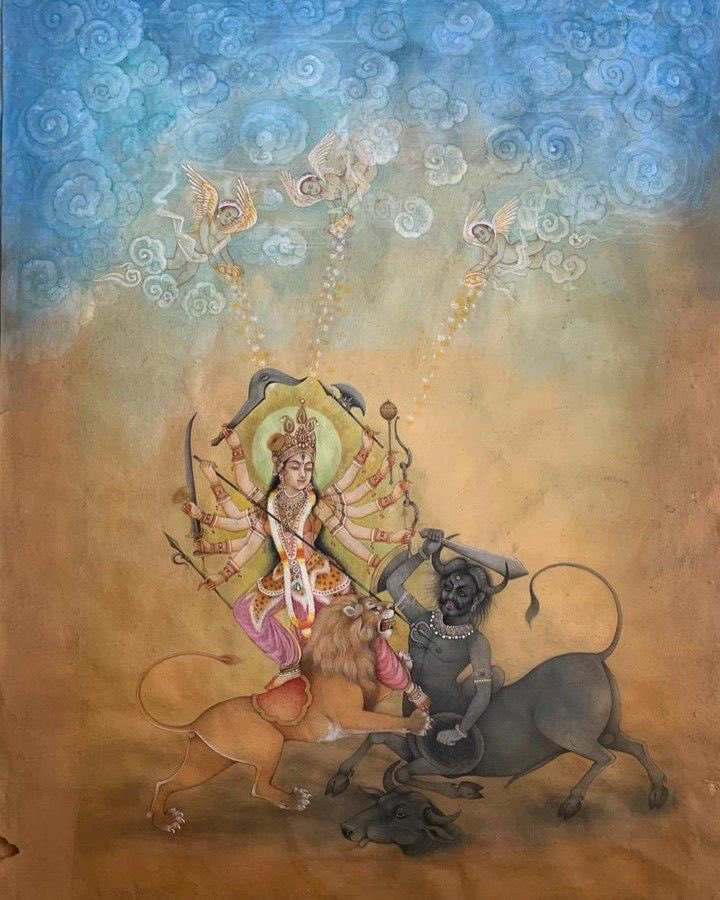 🧵Day 9 of Navratri :- Maa Durga Devi, the lion-riding Mother with ten arms, who slays demons and protects her children, reminding us that dharma always triumphs over adharma. 🦁⚔️🌸

Maa Durga Devi is supreme form of Adi Parashakti. The word Durga means “the one who is difficult