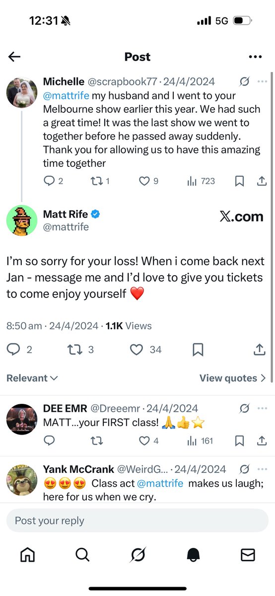scrapbook77's tweet photo. @mattrife @mattrife I’m so glad to see you are coming to Adelaide, Australia next year. I will see you then ❤️ https://t.co/v6qfdgF6e2