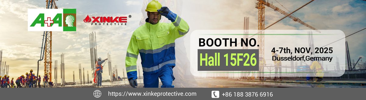 XinxiangXinke's tweet image. Xinke Protective sincerely invites you to attend the upcoming A+A (AplusA) – International Trade Fair and Congress in Düsseldorf, Germany!

📍 Booth No.: Hall 15F26
📅 Date: November 4–7, 2025

xinkeprotective.com
Tel: +86 188 3876 6916
#FR #OEM #manufacturer #workwear