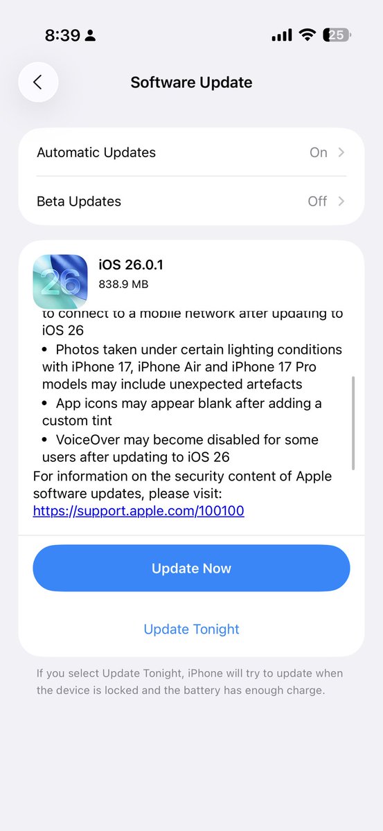 stufflistings's tweet image. iOS 26.0.1 has arrived. 

Includes several fixes for the iPhone 17, iPhone 17 Pro, and iPhone Air.