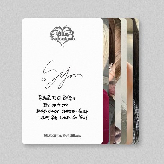 nmixxpics_'s tweet photo. Seems like Sullyoon wrote the lyrics of “Crush On You” which is written by Haewon, on the back of her photocard 👀

“I’ll let you hear everything you want to hear
It’s up to you, jazzy, classy, swaggy, fuzzy
If it’s you, anything, Crush On You!” https://t.co/DZJH2vwp1B