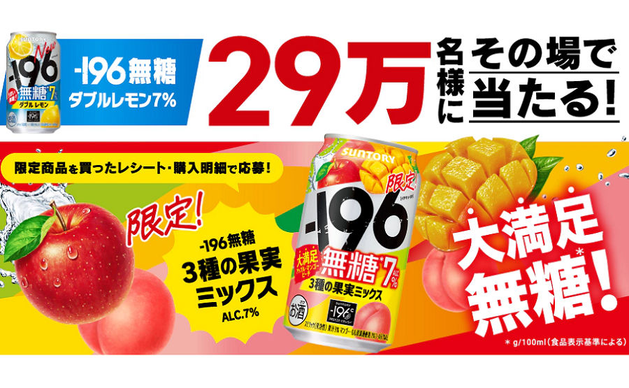 196無糖〈ダブルレモン〉」29万名様！ サントリー。【コンビニ限定