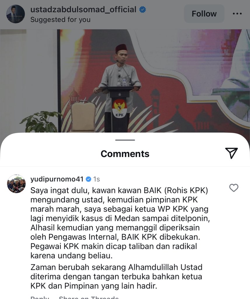 yudiharahap46's tweet photo. Alhamdulillah Ustad Abdul Somad ke KPK lagi ketika zaman berubah. https://t.co/ntjW0TeIQO