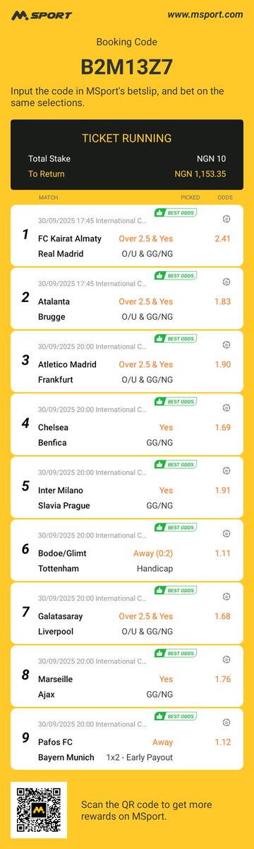 lemonap1's tweet photo. These are my bet selections on MSport: 9 matches with odds 99.42. Click the link and follow the bet directly:
https://t.co/ie73niP0H5 https://t.co/jmwY19iqOl