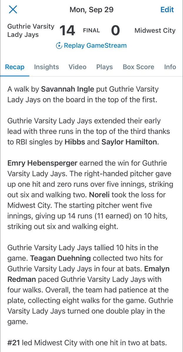 LadyJaysBooster's tweet photo. 🔥 HUGE WIN for the Lady Jays!! 🔥
Guthrie takes down MWC in run-rule fashion to lock up the #2 seed! 🥎
That means we’ll be hosting Regionals for the 5th straight year! 💙💪
Way to go, Lady Jays!! https://t.co/0R3ds9hsW3