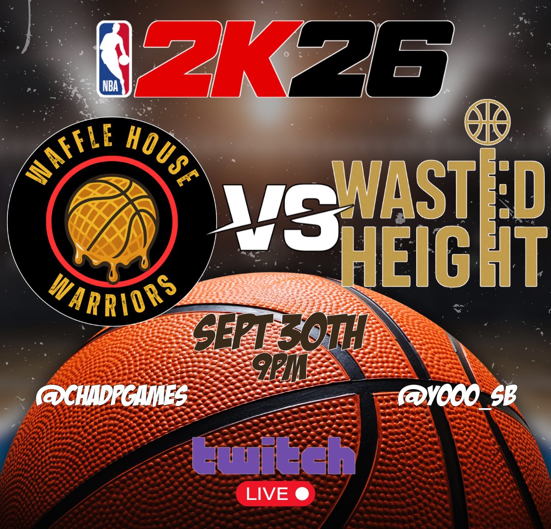 🏀Tomorrow night we hoopin! 🏀
Waffle House Warriors 🍳🧇 VS 
Wasted Height 🧍🏾‍♂️📏

Community event type vibe! Pull up on us!! Who yall got? 
#Twitch #NBA2K26 #WaffleHouseWarriors #WastedHeight #ProAm #Live