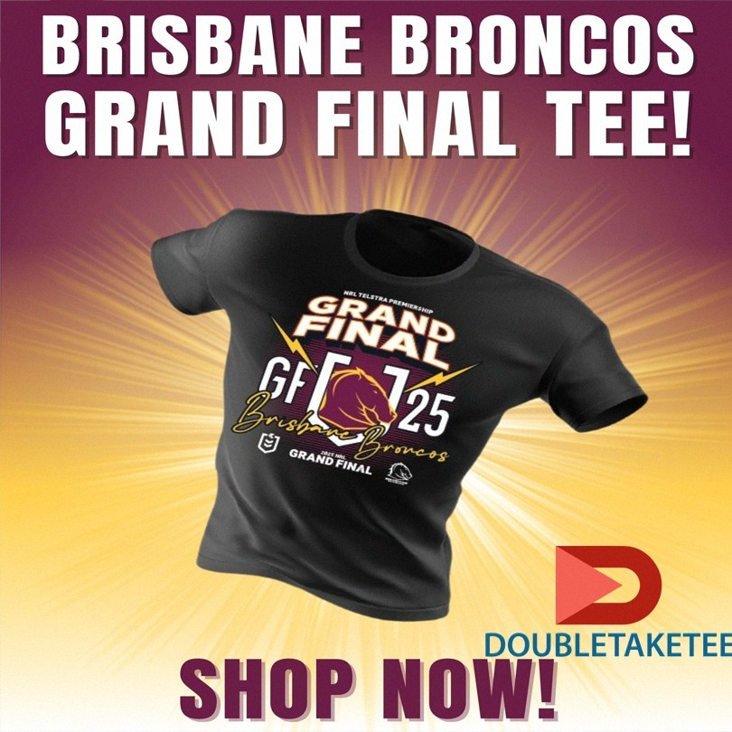doubletaketee's tweet photo. 🐎 The stage is set. The Broncos are back where they belong.
🏆 Rep the pride, power &amp; legacy with the Brisbane Broncos 2025 NRL Grand Final Shirt.
This is more than a game it’s our moment.
🛒 https://t.co/6ad59gWZmO
#BronxNation #NRLGrandFinal #BrisbaneBroncos #Unbreakable2025 https://t.co/WeUQ7t8BRr