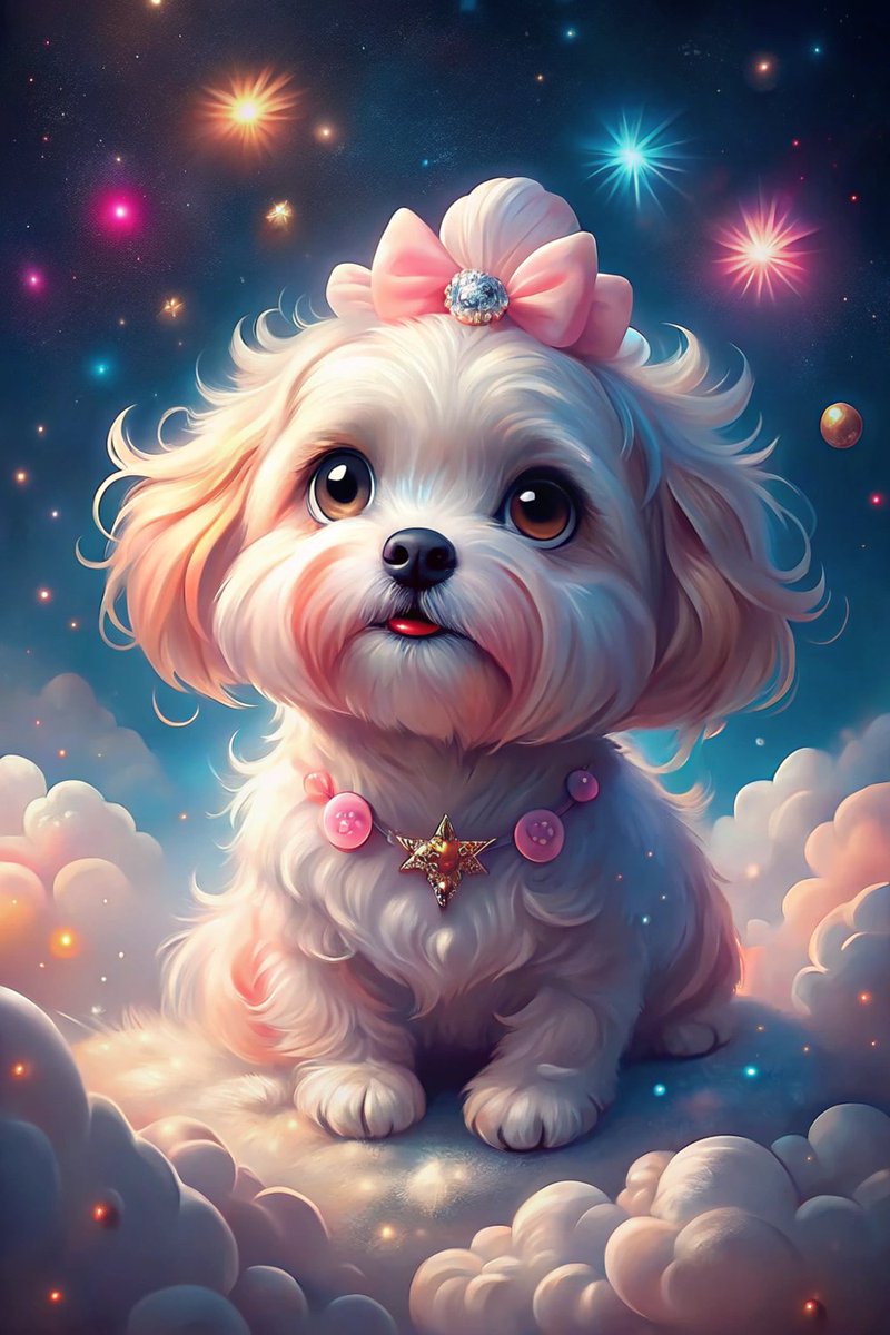 🌟 This isn’t just a dog—it’s a celestial being in a pink bow, floating through a galaxy of glitter and good vibes.
Stars align. Clouds fluff. Wishes granted.
Side effects may include spontaneous joy and uncontrollable “awws.”
#CloudPupChronicles #MalteseMagic #StarryEyedDog