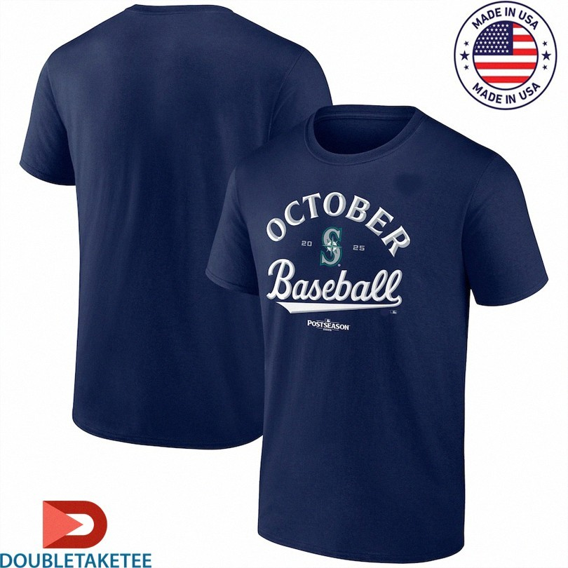 doubletaketee's tweet photo. 🌊 The drought is over. The fire is on.
 October Baseball is back in Seattle.
Rep the Pacific Northwest with the official Mariners 2025 Postseason "October Baseball" shirt.
🛒 https://t.co/NEX67tQH6P
#SeaUsRise #Mariners #OctoberBaseball #Postseason2025 #TrueToTheBlue https://t.co/ZL4fPjNpmG