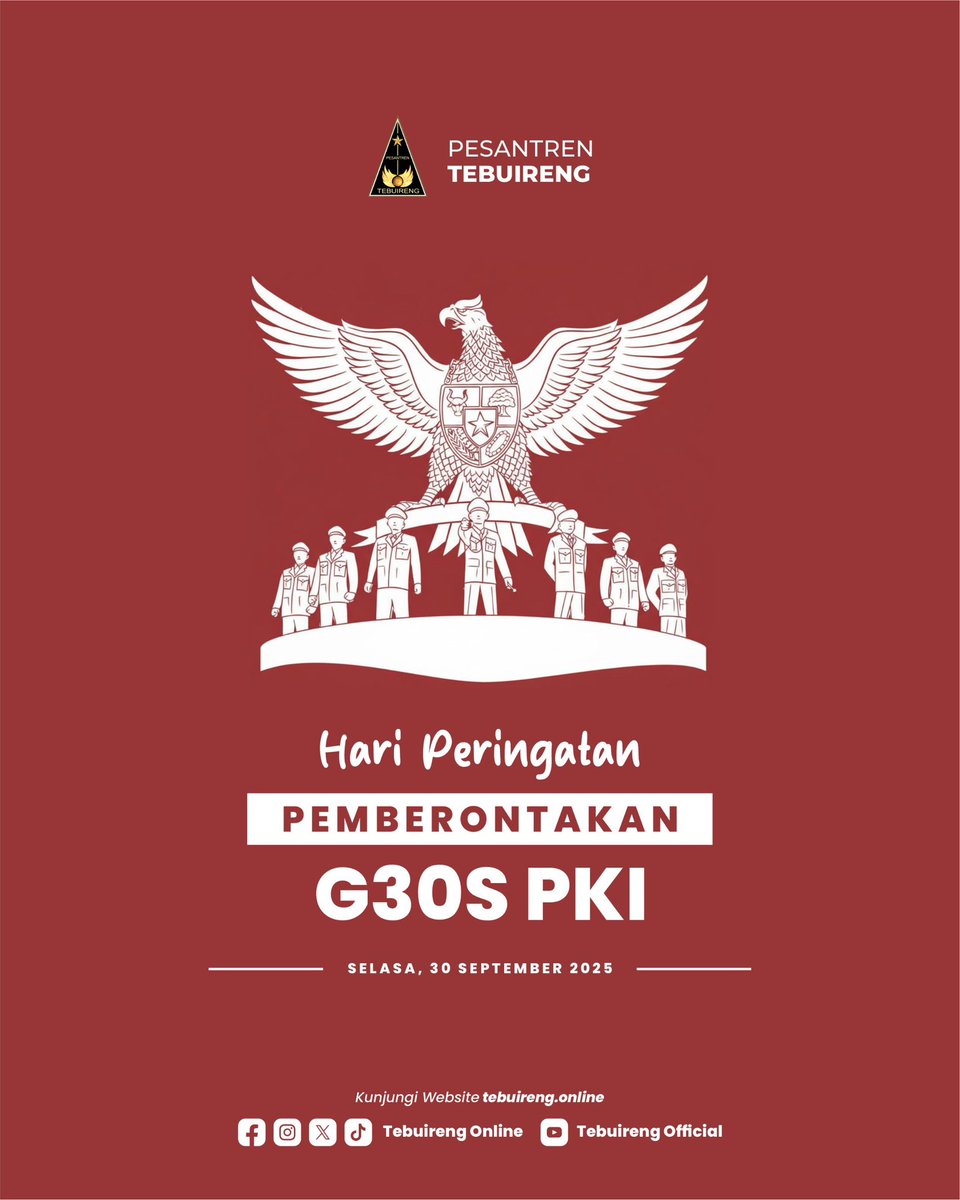 tebuirengonline's tweet photo. Sejarah bukan untuk dilupakan.
30 September mengingatkan kita pada pengkhianatan G30S/PKI dan pengorbanan para pahlawan bangsa. ✊🇮🇩 https://t.co/2L2cYkpkd0