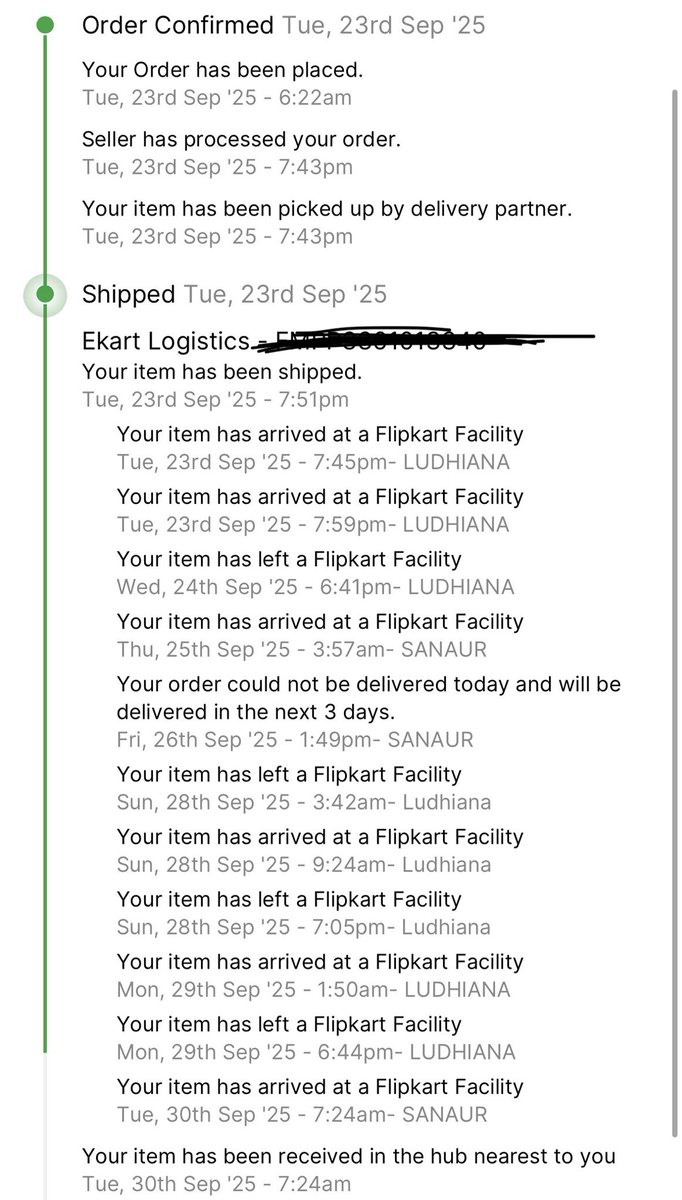 RDhandra's tweet photo. @flipkartsupport @Flipkart  Can you please explain why my order tracking keeps showing Ludhiana → Sanaur → Ludhiana → Sanaur again and again? It’s been moving in circles instead of being delivered. Please check and update. https://t.co/ktx0KfHFeW