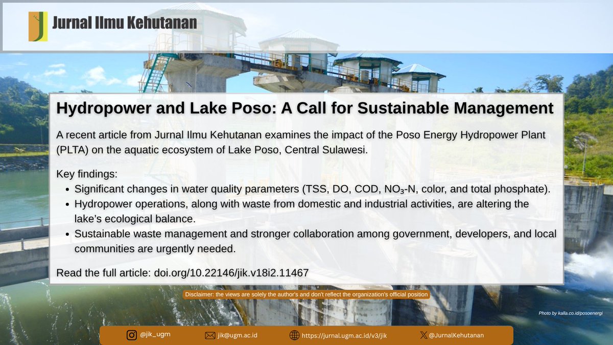 JurnalKehutanan's tweet image. Hydropower and Lake Poso: A Call for Sustainable Management

Read the full article 👇
JIK Vol. 18 No. 2 (2024): September
🔗 jurnal.ugm.ac.id/v3/jik/article…

#JIK #journals #scientificjournal #publication
#SustainableEnergy #Hydropower #LakePoso #AquaticConservation #Ecosystem