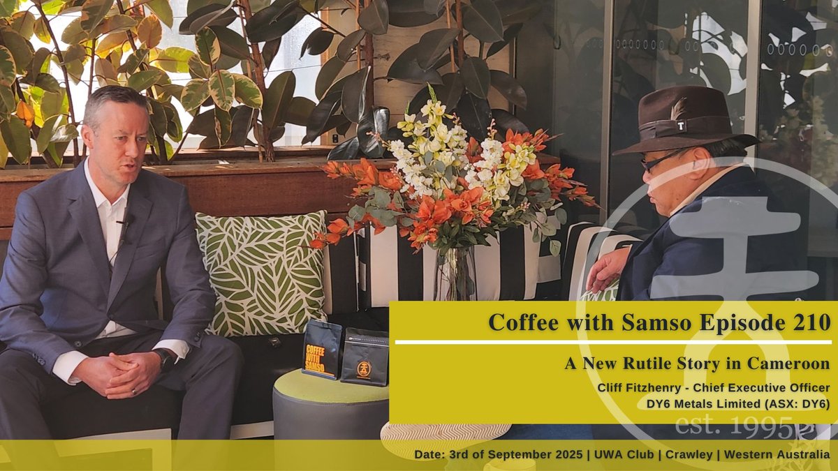 Samso_Insights's tweet image. Join Cliff Fitzhenry, CEO of DY6 Metals, for insights on their cutting-edge exploration projects in episode 210 of Coffee with Samso. 🌍📈 Watch now: wix.to/t7eMLic 

 #Samso #CoffeewithSamso #SamsoNews #SamsoInsights #ASXNews #ASXRutile $DY6 #Rutile #Titanium