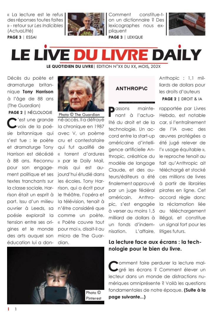lelivedulivre's tweet image. Our new daily #newspaper for you #WritingCommmunity in french 

Mensuellement : paypal.com/webapps/billin…

Annuellement : paypal.com/webapps/billin…

#lelivedulivre #lelivedulivredaily #quotidien