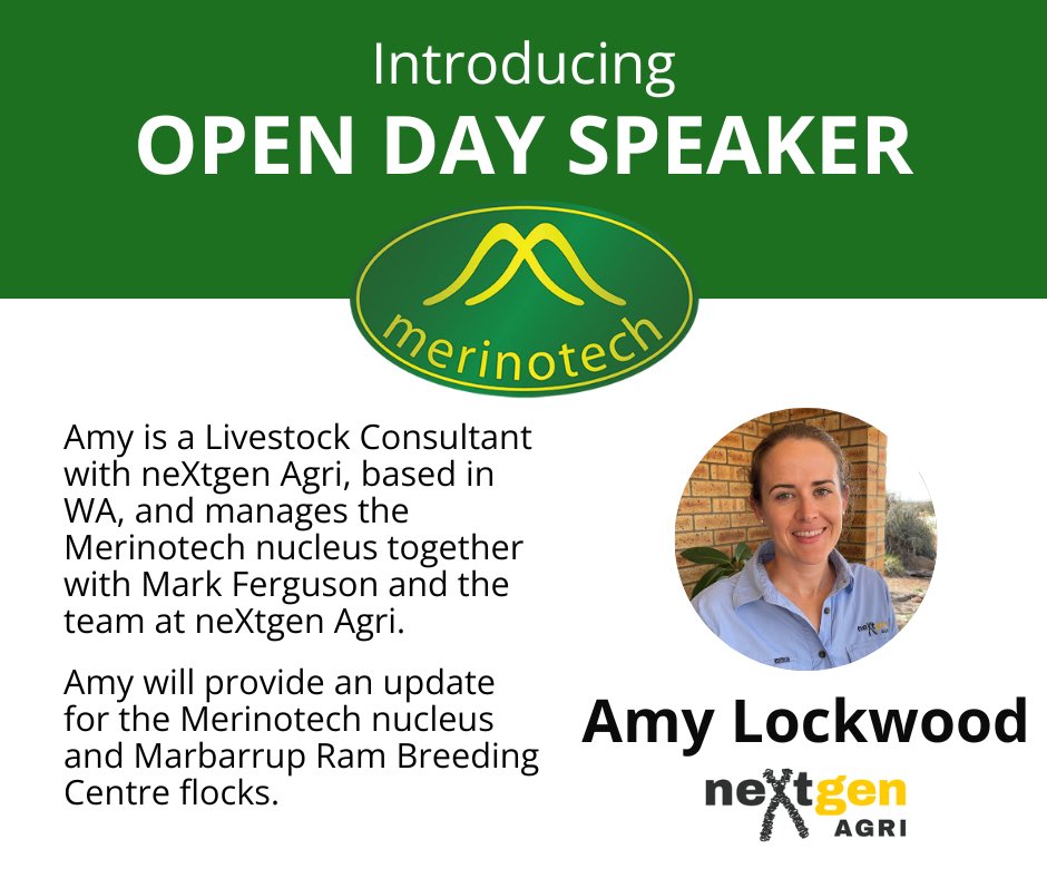 Come along to our Open Day next Friday to hear from <a href="/amy_lockwood_/">Amy Lockwood</a> of <a href="/neXtgenAgri/">neXtgen Agri Ltd</a> about the benefits of Merinotech sheep, their performance and the genetic progress being made by the nucleus and RBC flocks.

📆 Friday 10th October
🕥 9:30am
📍122 Wahkinup Road, Scotts Brook WA