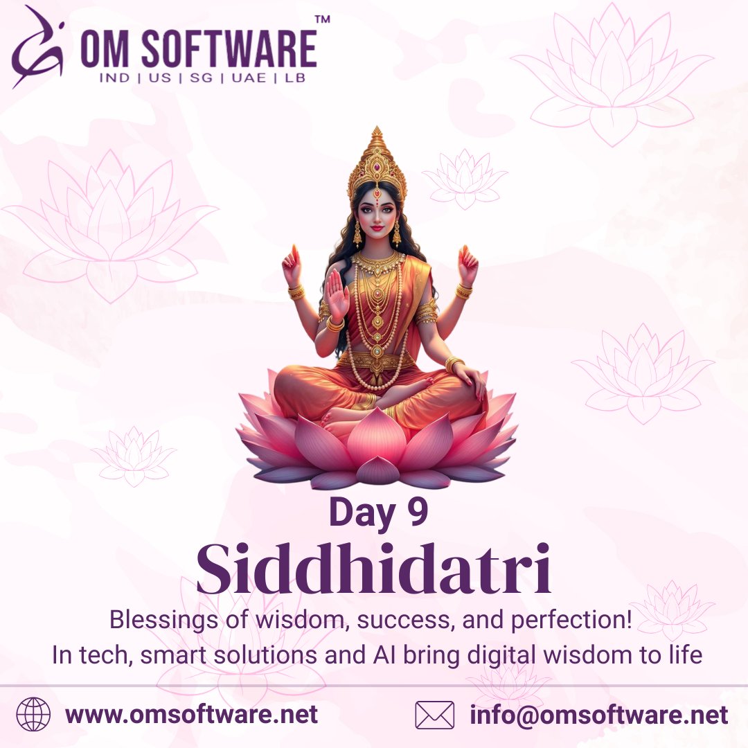 omsoftware's tweet image. ✨ Day 9 – Siddhidatri: Wisdom &amp;amp; Fulfillment
📚 She grants knowledge, success, and perfection.
💻 In tech, smart solutions, AI &amp;amp; digital wisdom complete the cycle.
👉 Wisdom + Technology = Complete Success.
.
.

#Day9  #NavratriInnovation #TechWithShakti #AIWisdom