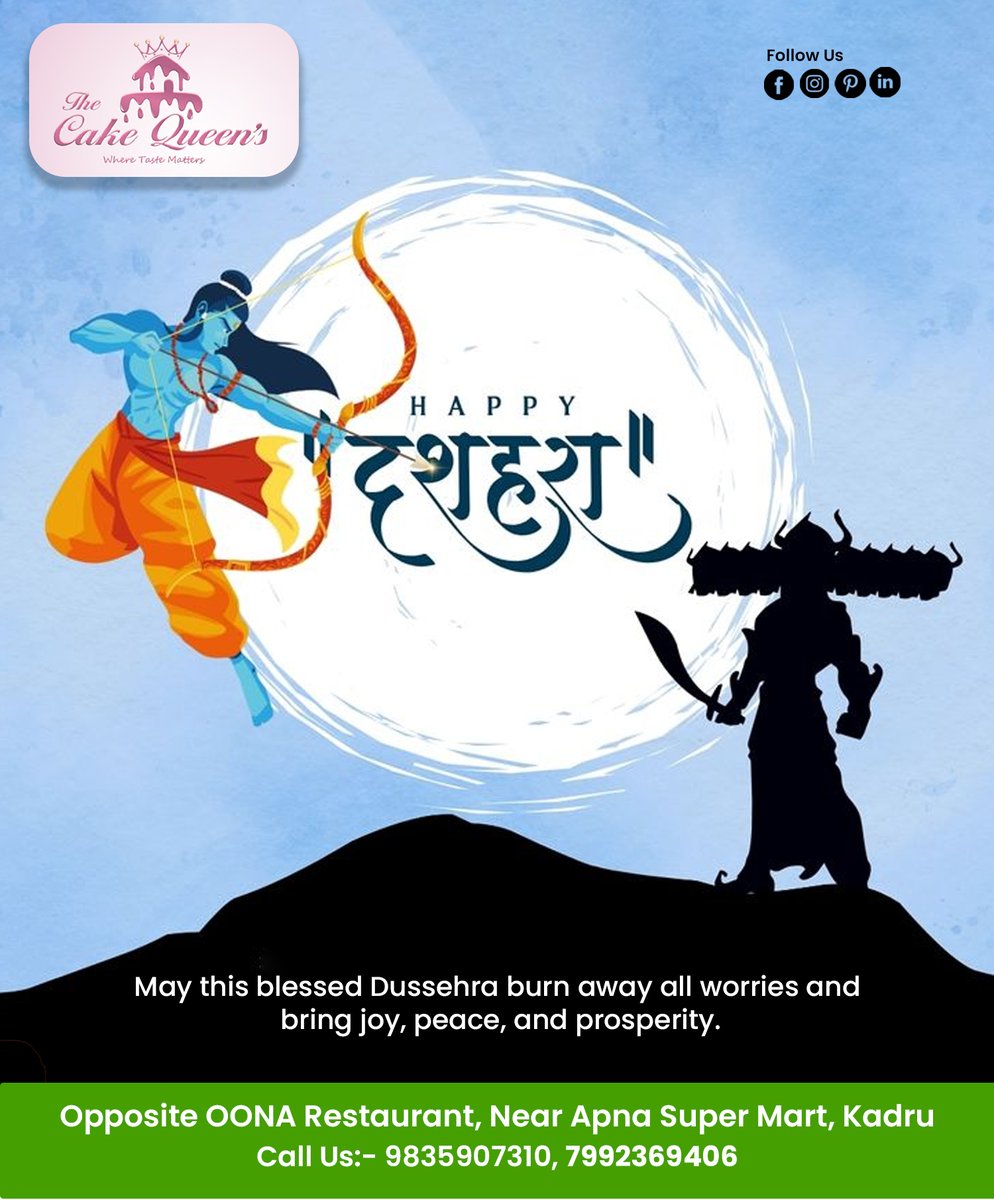 QueenS20918's tweet photo. Warm wishes from The Cake Queen’s on this auspicious occasion of Dussehra. May sweetness fill your life, worries fade away, and every moment be blessed with joy, peace, and prosperity. 🏹🎂✨

#TheCakeQueens #HappyDussehra #FestiveSweetness #GoodOverEvil #PeaceAndProsperity https://t.co/GMwky0F1eO