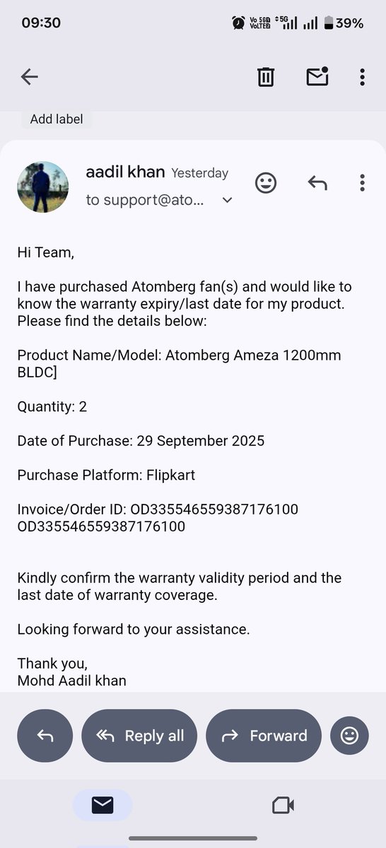 aadil07_07_'s tweet photo. Hi @atomberg_tech, 
I have sent an email however no response received yet. Could you please update me asap. 

@ https://t.co/xoQlq1CT6T