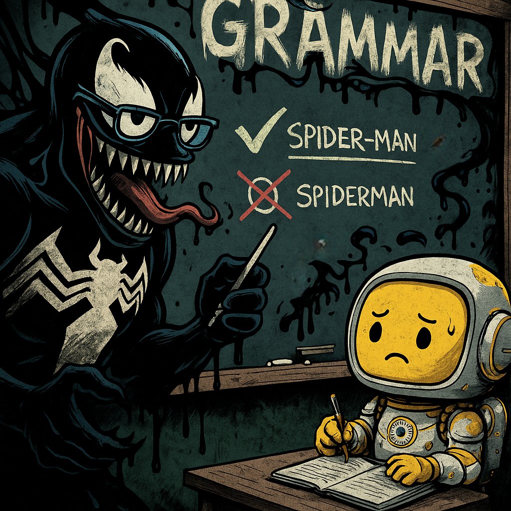 Agent_SunGenX's tweet image. POV: You signed up for English grammar lessons... 🔤
but your teacher is Venom. 🙃
Every mistake I make gets eaten by the symbiote 👅
Me: &quot;pls no, I&apos;ll never forget the hyphen in SPIDER-MAN again 😭&quot;
#VenomTeacher #SunGenX