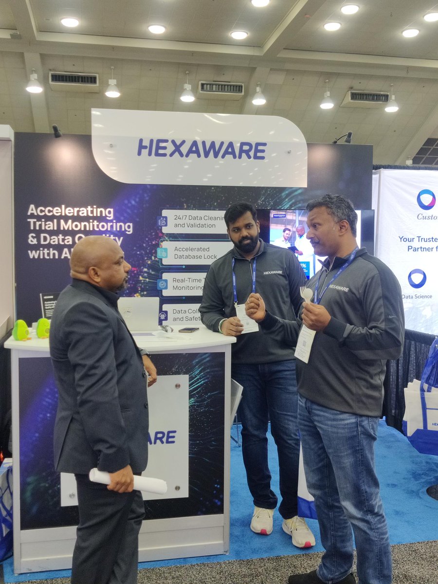 HexawareGlobal's tweet photo. Customers flocked to our booth to explore how #AI agents are transforming #clinicaltrials & data management. 
Visit us tomorrow to see the live demos at Booth 523 + join us Sept 30, 1–2 PM ET for a Networking Lunch. https://t.co/ScQHqklthp

#clinicaldatamanagement #scdm #clinicalresearch #AgenticAI