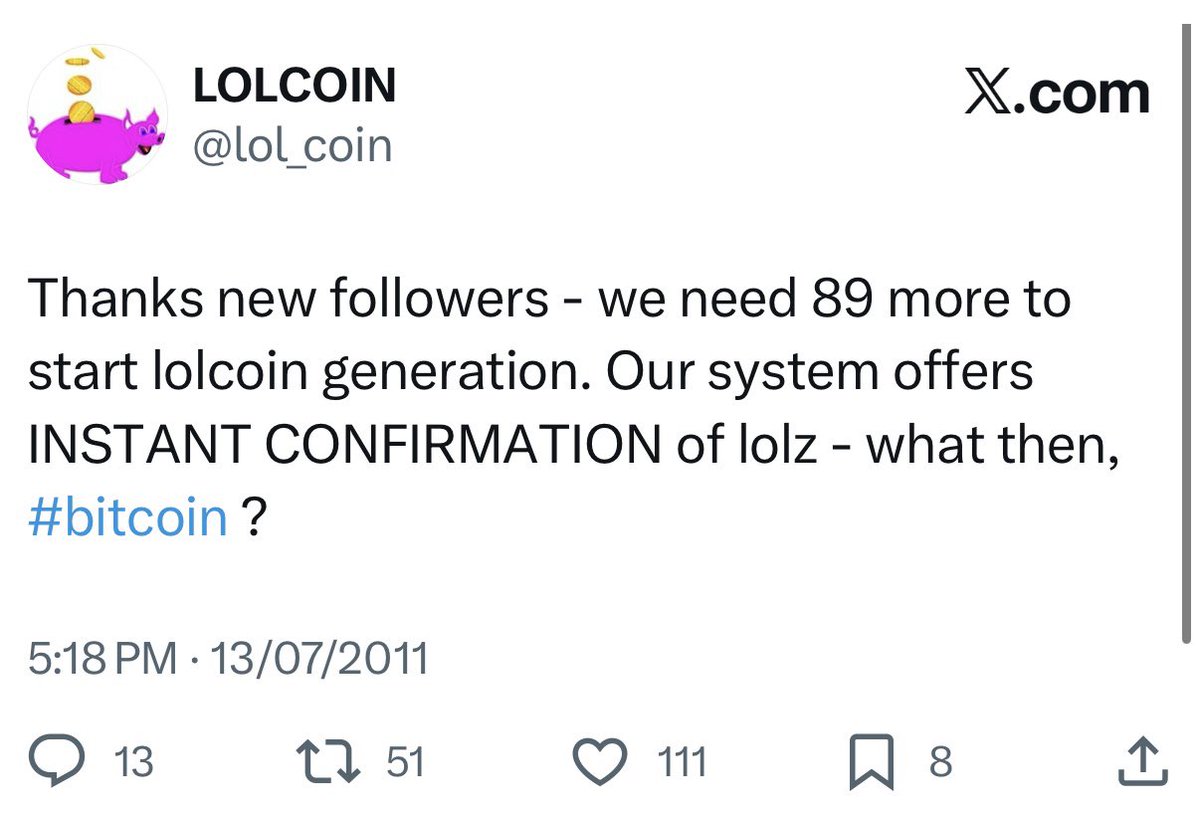 lamborghiniwhen's tweet image. Even if I sold every last coin today… even if everyone you’ve seen shilling on the timeline vanished overnight and a new wave of holders took our place — Lolcoin would still go to Billions.

It does not matter.

This is a multicycle coin, born in 2011.

“Yeah, but this is just…