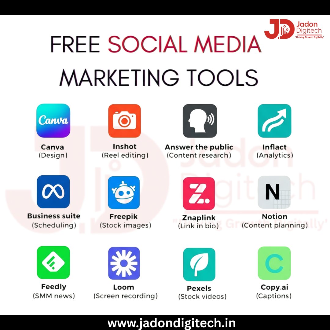 JadonDigitech's tweet image. 🚀 Want to level up your social media game without spending a dime?

Here are 12 FREE tools to help you design, plan, schedule, and grow your online presence like a pro! 💻📱
#SocialMediaTools #FreeTools #DigitalMarketing #ContentCreation #InstagramMarketing #MarketingTips