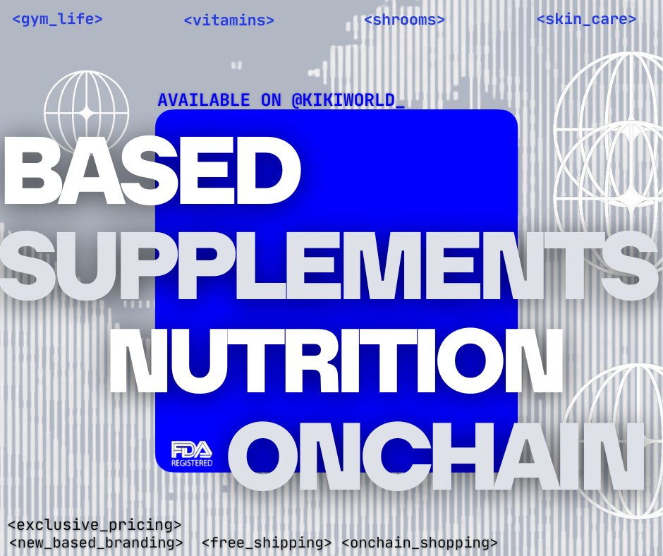 We’re live on <a href="/kikiworld_/">KIKI</a> ⌐🟦-🟦
🟦Exclusive based branding
🟦Onchain shopping (<a href="/base/">Base</a> Pay) or CC
🟦Special pricing
🟦Free shipping on every order

The Future of Health is Onchain &amp; Based!
Shop now: app.kiki.world/creator/nouns4…