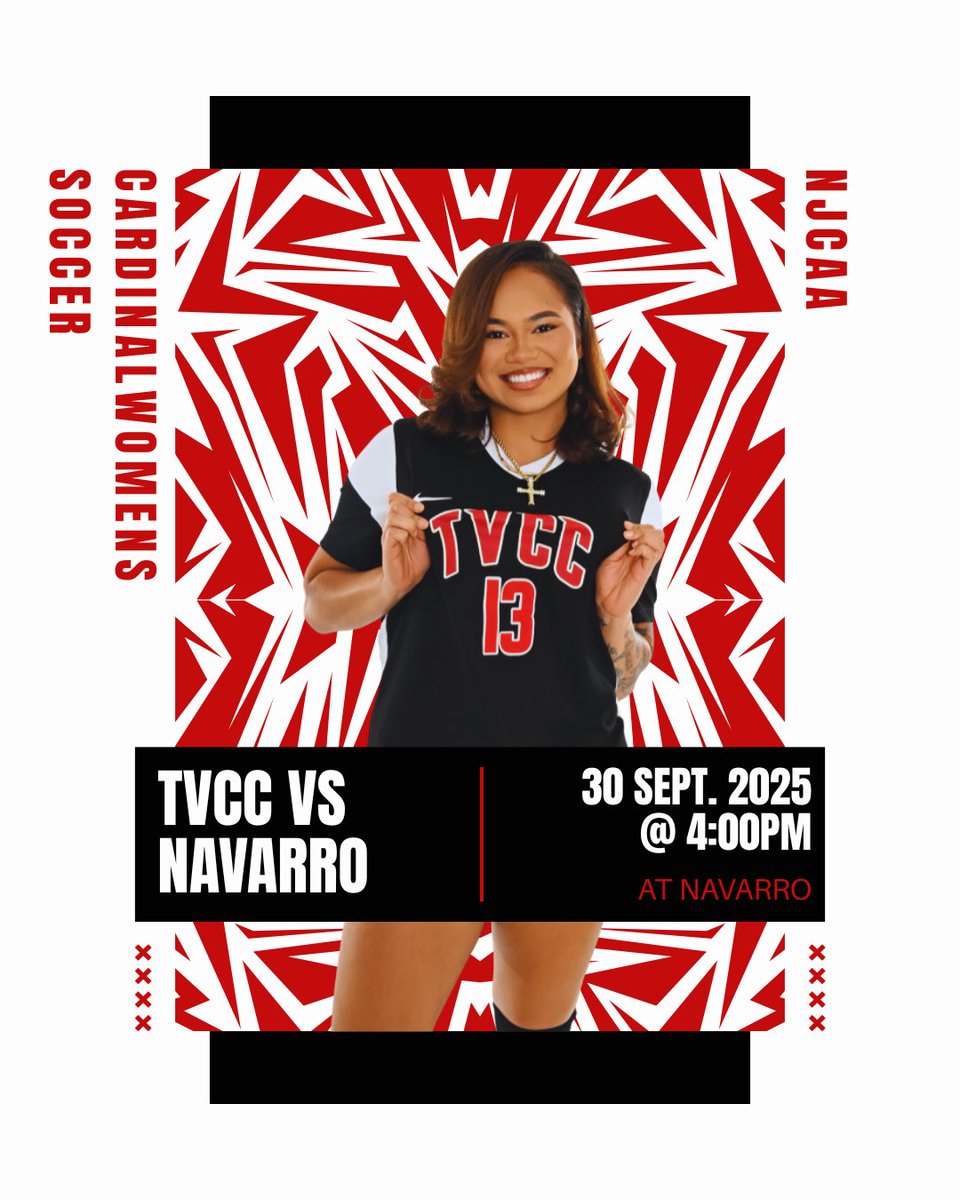 TVCC_SOCCER's tweet photo. Your Lady Cardinals take on No. 3 Navarro College, Sept. 30th at 4:00PM
Don’t miss this big game! 

Can’t make it? We’ve got you 🔗 

https://t.co/mj2hbgcChY https://t.co/QNgN0Wv2mI