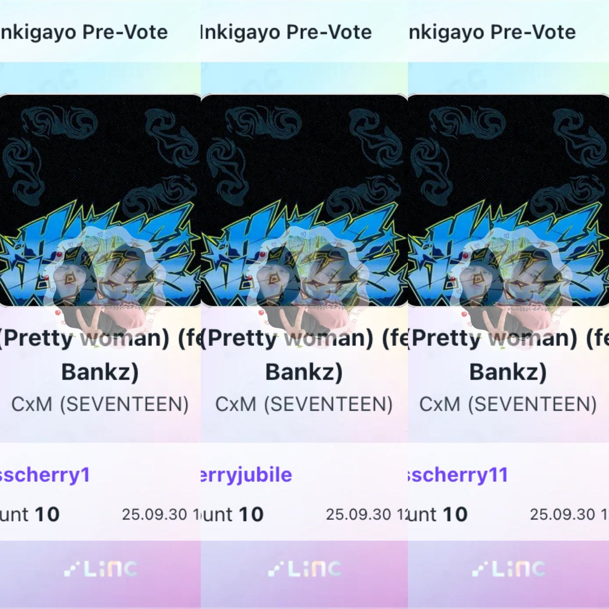 RT If you see this! 

[𝗜𝗡𝗞𝗜𝗚𝗔𝗬𝗢 𝘅 𝗟𝗜𝗡𝗖 𝗣𝗥𝗘-𝗩𝗢𝗧𝗜𝗡𝗚]

🗓️: until 10.03, Friday 23:59 (KST)
🔗: linc.onelink.me/31TL/sbsboard1

CxM HYPE VIBES OUT NOW
#543_다가온다_쿱스민규_하입바이브
#CxM_HYPEVIBES <a href="/pledis_17/">세븐틴(SEVENTEEN)</a>