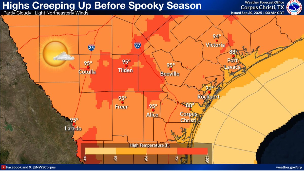 Spooky season is just around the corner and our highs are still creeping up. Highs will be in the upper 80s to the mid 90s across the area. Take steps to stay cool. #txwx