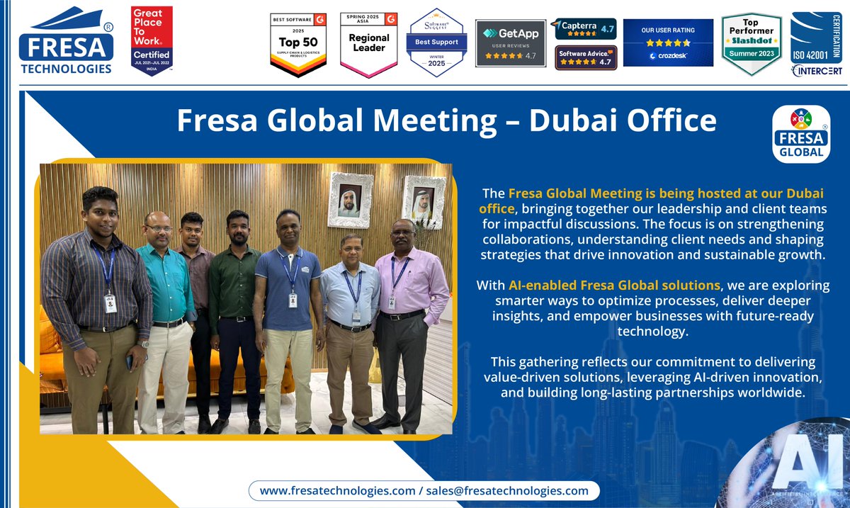 fresatechnology's tweet image. Fresa Global Meeting 
Our leadership &amp;amp; client teams are coming together at Dubai to discuss strategies, strengthen collaborations &amp;amp; leverage AI-enabled solutions for smarter, future-ready business growth

fresatechnologies.com/products/fresa…

#FresaGlobal #AIinBusiness  #AIEnabledSolutions