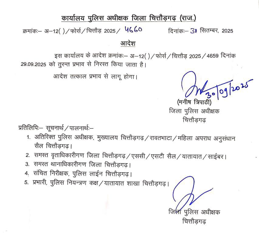 धन्यवाद आभार पुलिस महानिदेशक व 
पुलिस अधीक्षक महोदय चित्तौडगढ....

पुलिस परिवार को चाहिए एसे साथी 
जेसे है श्रीमान मनीष त्रिपाठी....
धन्यवाद आभार व्यक्त आपका पूनः
<a href="/ChghPolice/">Chittorgarh Police</a> <a href="/PoliceRajasthan/">Rajasthan Police</a> <a href="/Rajeev_ips/">Rajeev Sharma IPS</a>