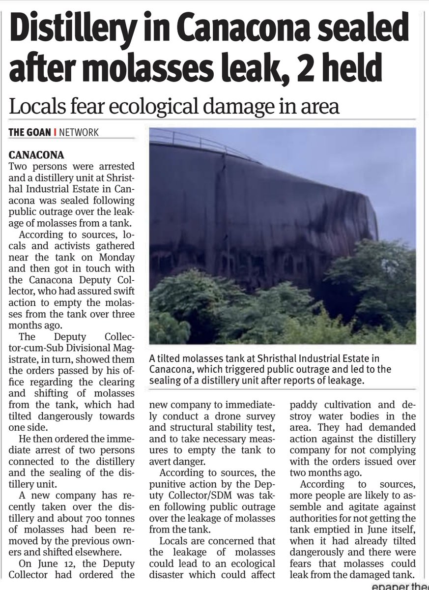 thegoanonline's tweet image. THE GOAN | #Distillery in #Canacona sealed after #molasses leak, 2 held

Read more: thegoan.net/goa-news/disti…

#Goa #News #Headlines #TodayInTheGoan