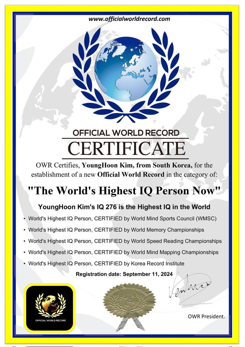 💬 «En tant que détenteur du record de QI et Grand Maître de la Mémoire, je crois que Bitcoin est le seul espoir pour l'économie future. Par conséquent, j'ai converti tous mes actifs en Bitcoin.»

- YoungHoon Kim